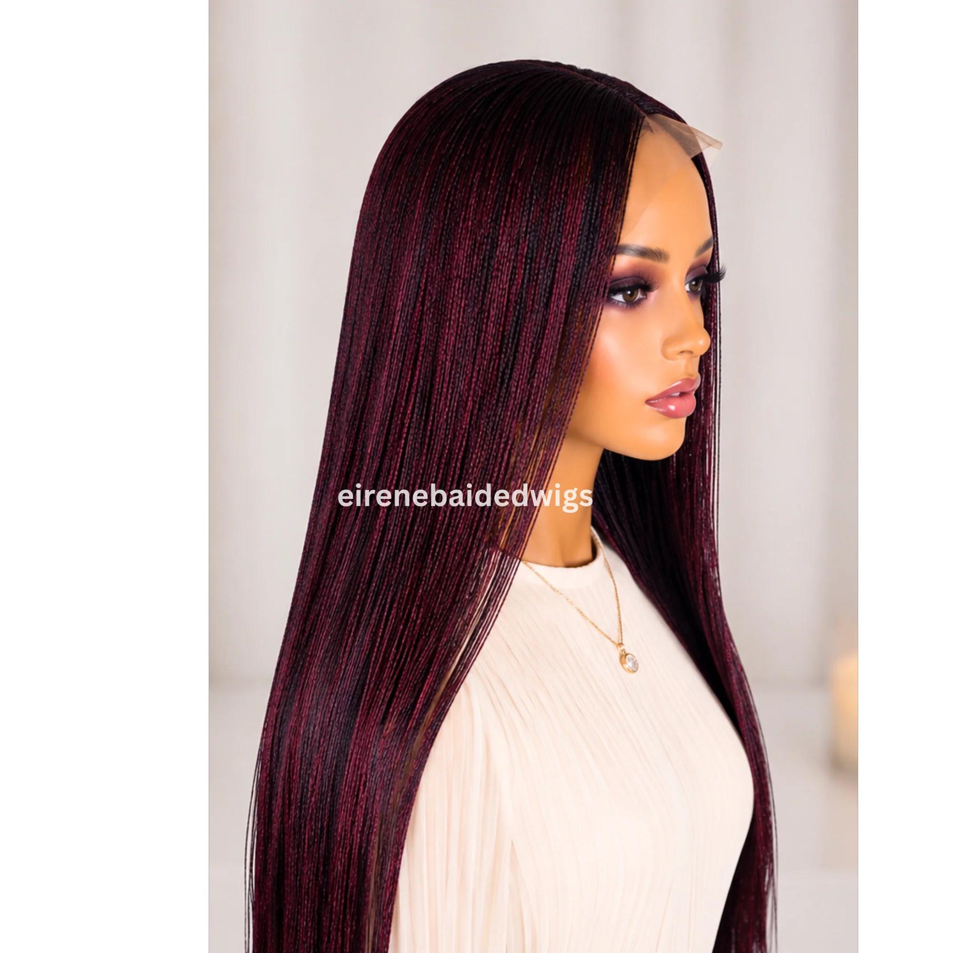 Braided Wigs for Black Women 28 Inch Micro Twist Wig – Human Hair Lace Closure – Red Nano Braids – product image 3