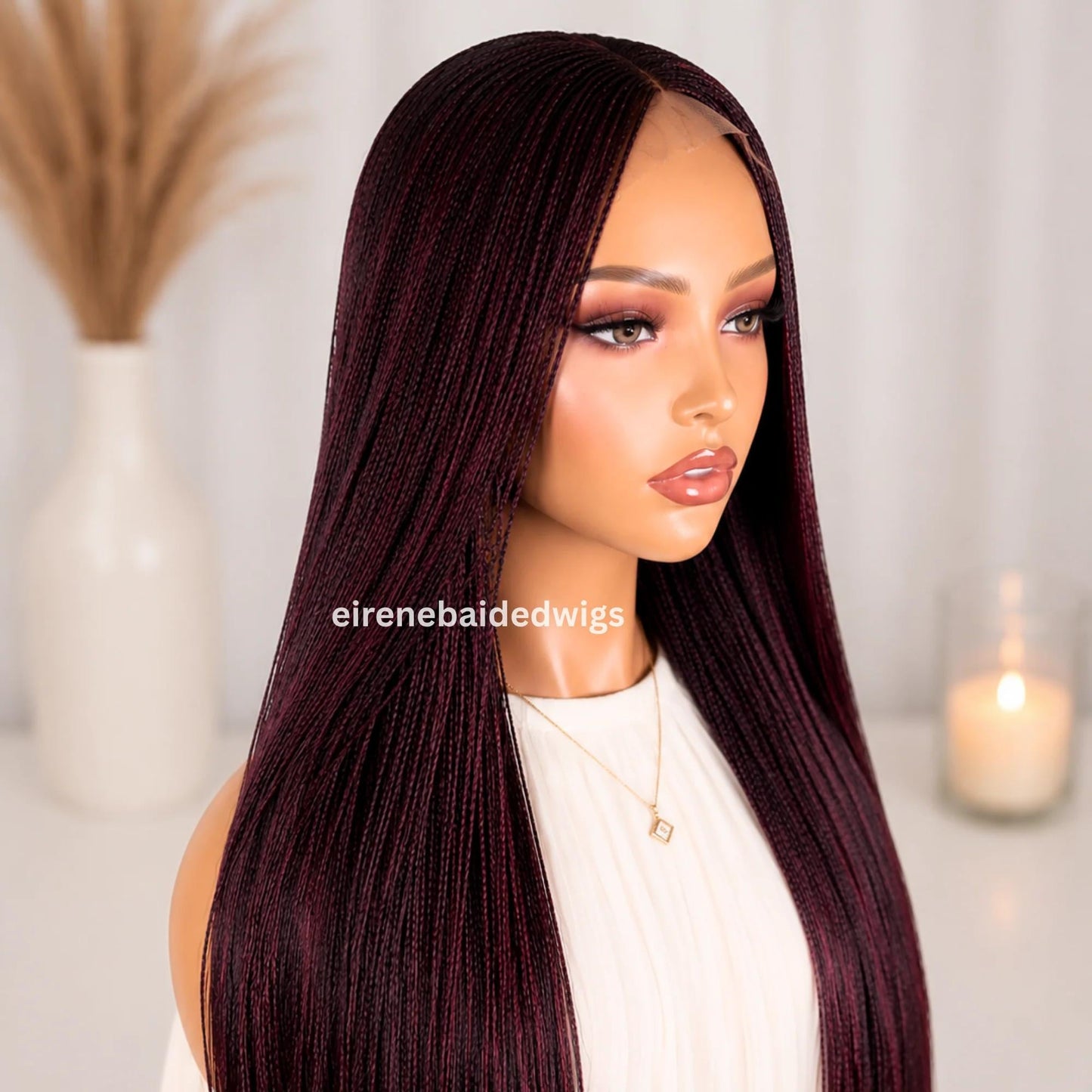 Braided Wigs for Black Women 28 Inch Micro Twist Wig – Human Hair Lace Closure – Red Nano Braids – product image 5