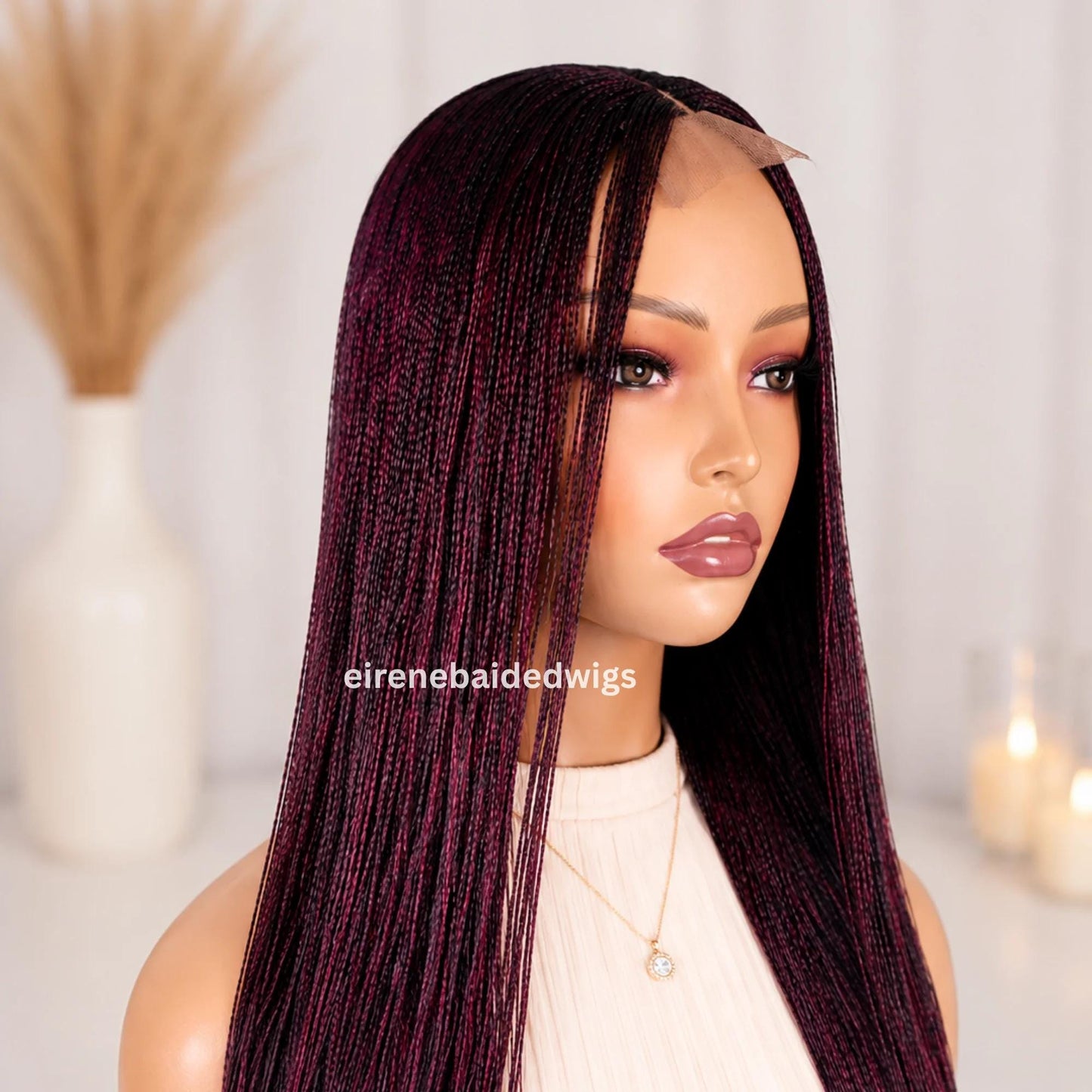 Braided Wigs for Black Women 28 Inch Micro Twist Wig – Human Hair Lace Closure – Red Nano Braids – product image 7