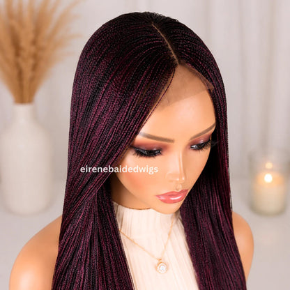 Braided Wigs for Black Women 28 Inch Micro Twist Wig – Human Hair Lace Closure – Red Nano Braids – product image 8