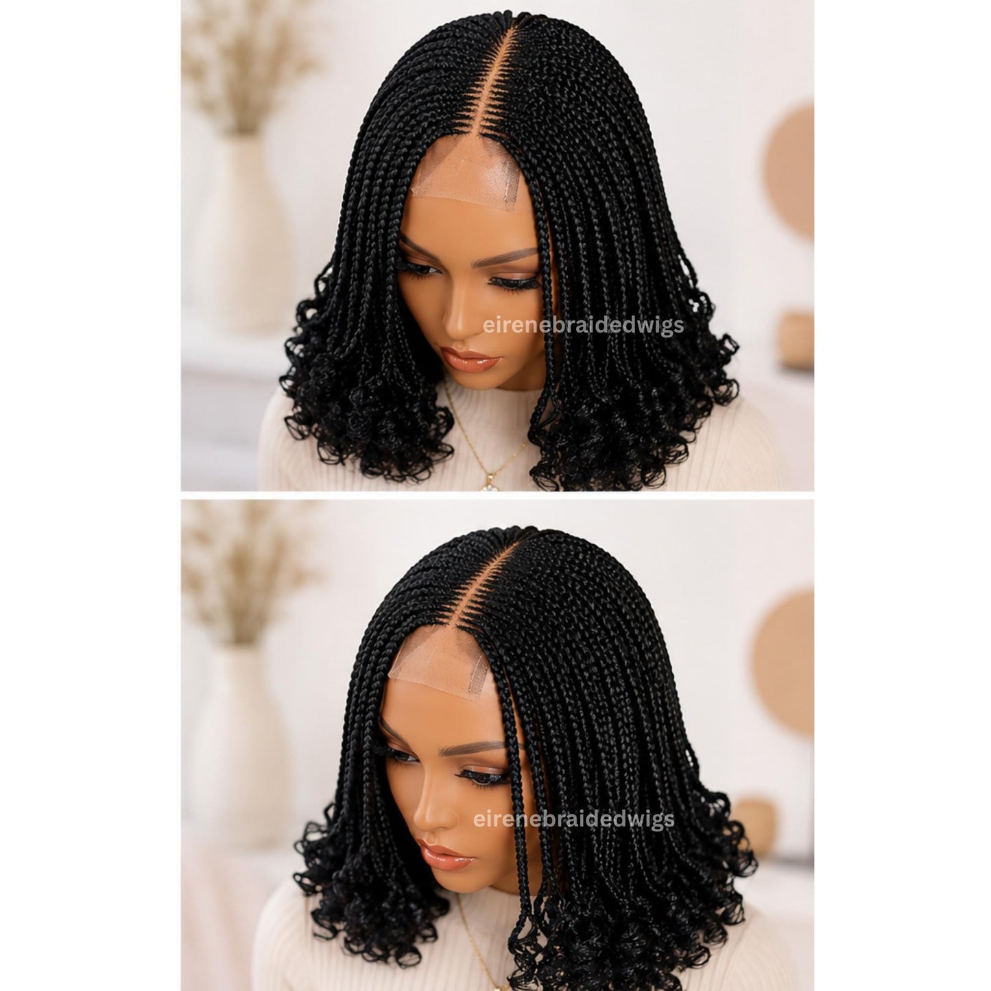 Braided Wigs for Black Women Braided Bob Wig – Black Spanish Curls – Lace Closure – product image 5