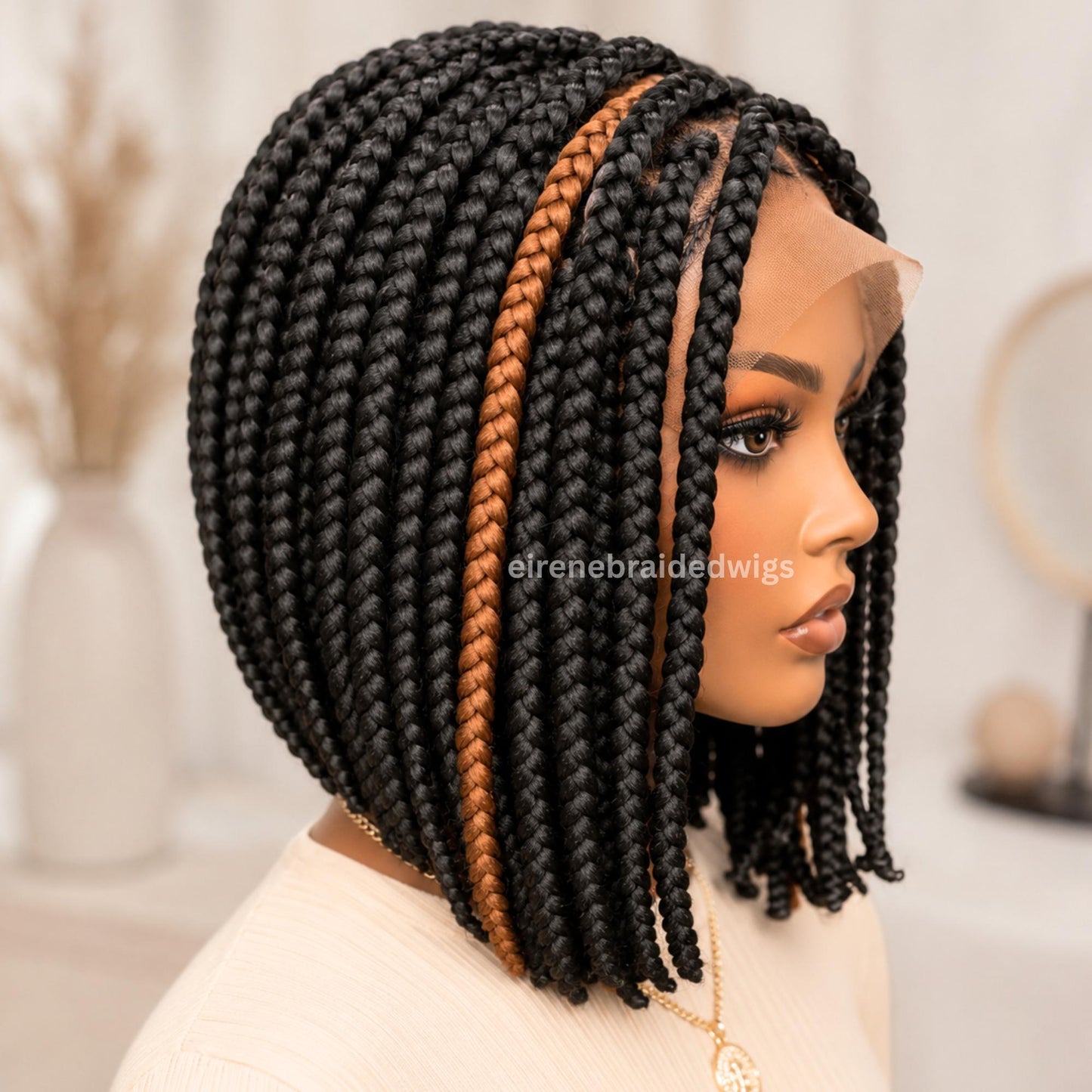 Braided Wigs for Black Women Short Bob Box Braids Wig – Black & Gold Lace Front Wig – product image 1