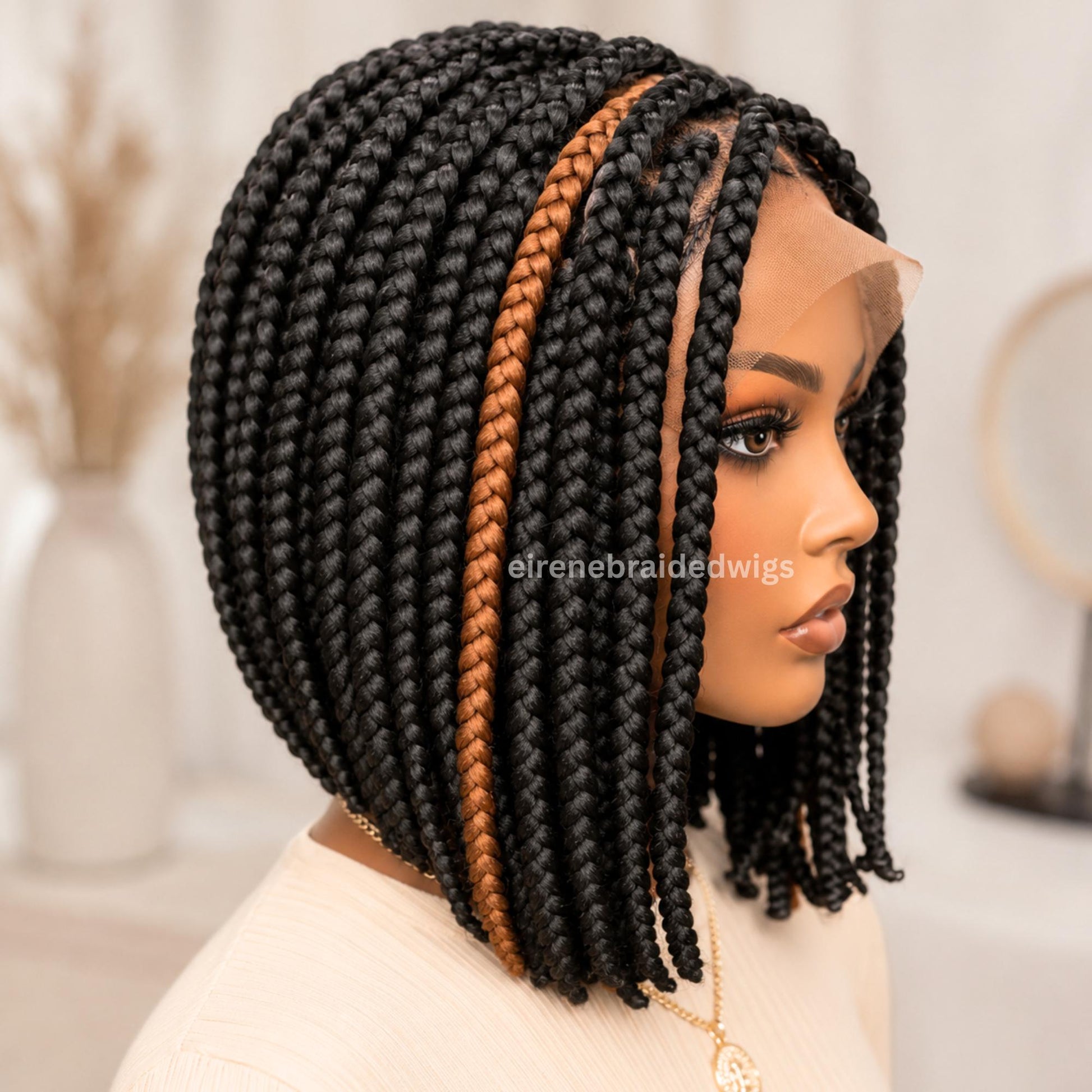 Braided Wigs for Black Women Short Bob Box Braids Wig – Black & Gold Lace Front Wig – product image 1