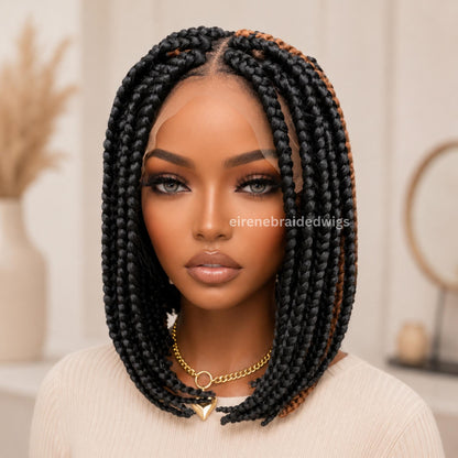Braided Wigs for Black Women Short Bob Box Braids Wig – Black & Gold Lace Front Wig – product image 2