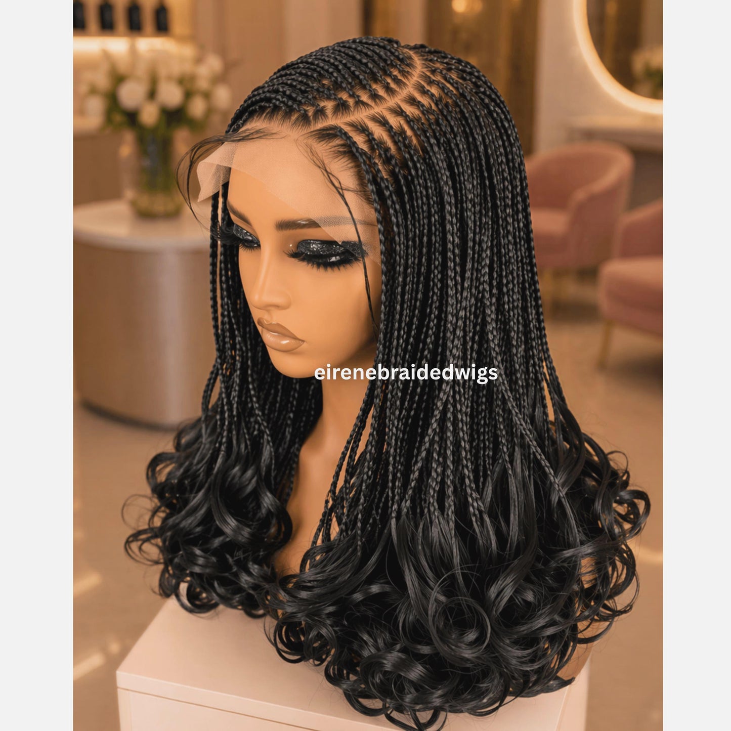 Braided Wigs for Black Women Spanish Curls Braided Wig – Nano Twist Human Hair Lace Front – product image 1