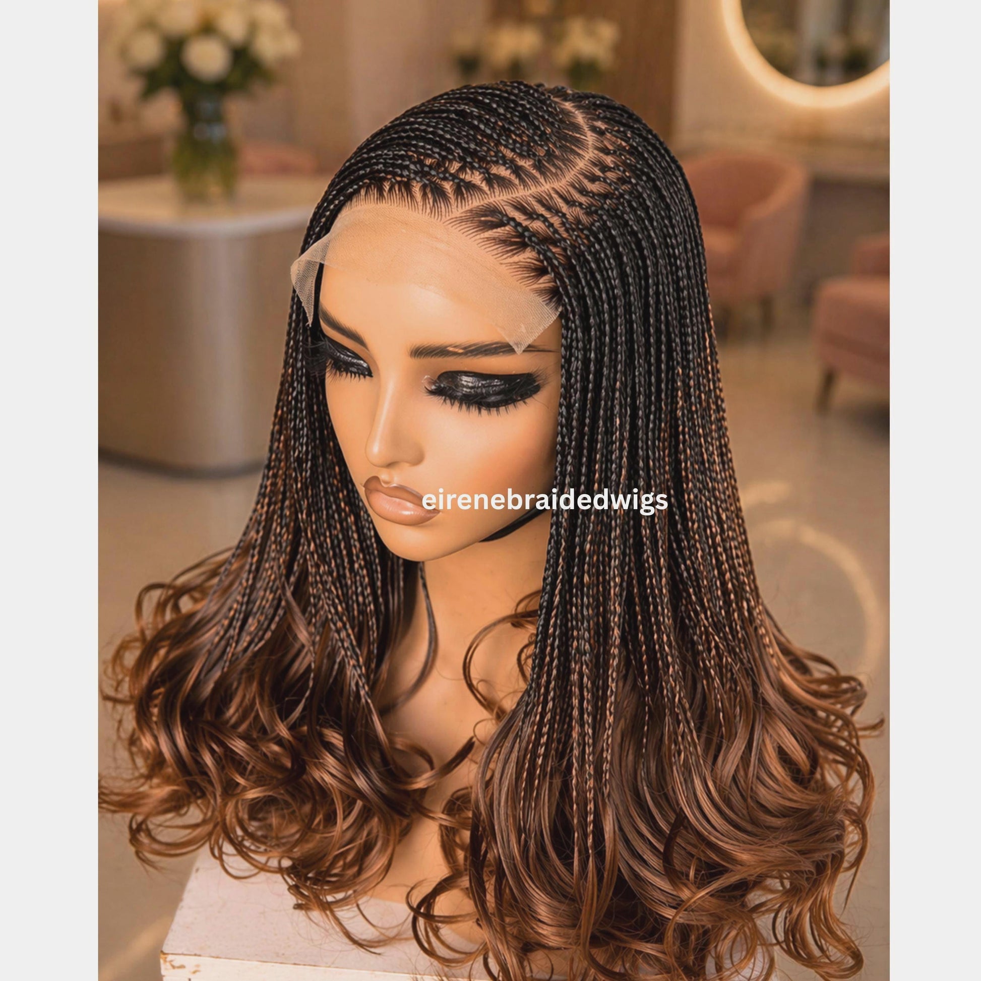 Braided Wigs for Black Women Spanish Curls Braided Wig – Nano Twist Human Hair Lace Front – product image 1