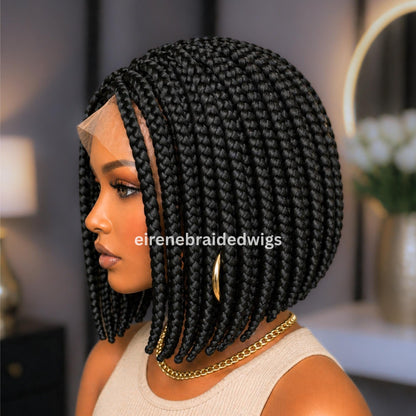 Braided Wigs for Black Women Short Bob Box Braids Wig – Black & Gold Lace Front Wig – product image 2