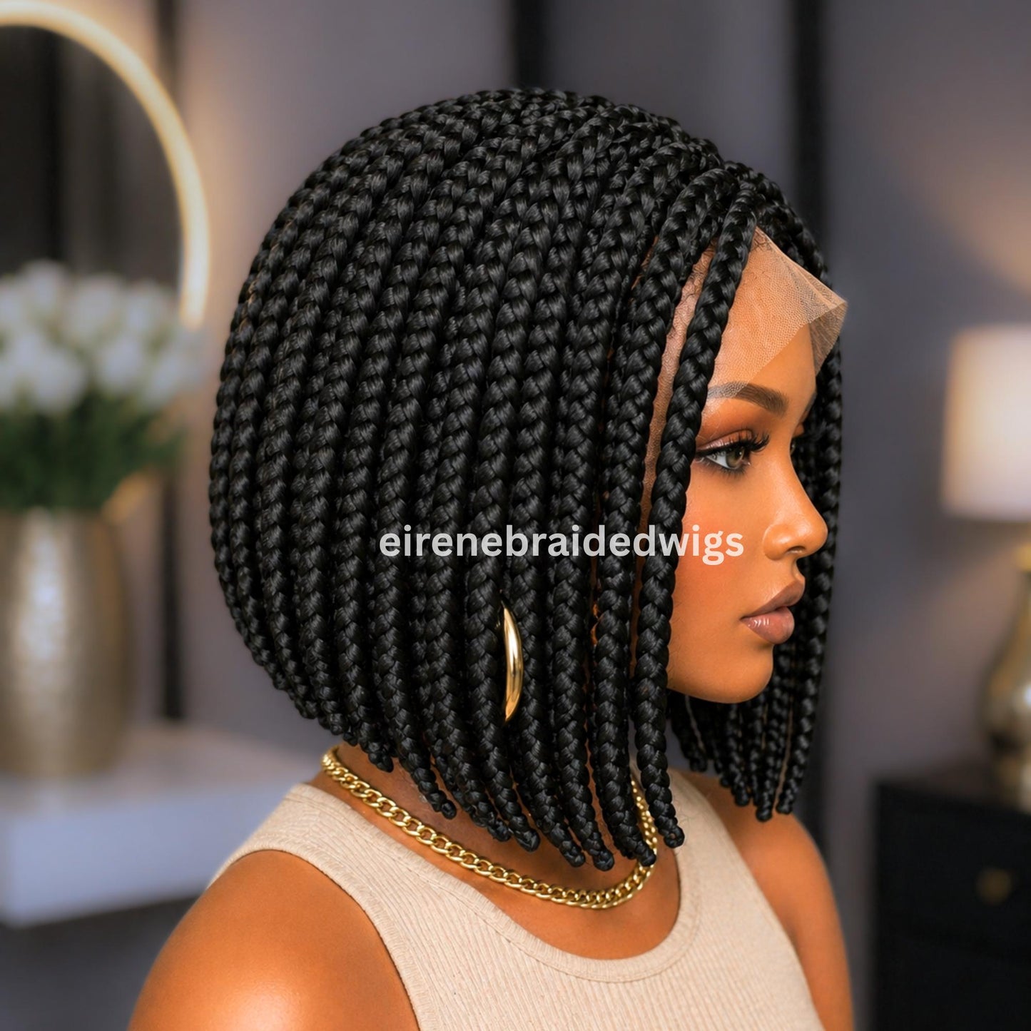 Braided Wigs for Black Women Short Bob Box Braids Wig – Black & Gold Lace Front Wig – product image 1