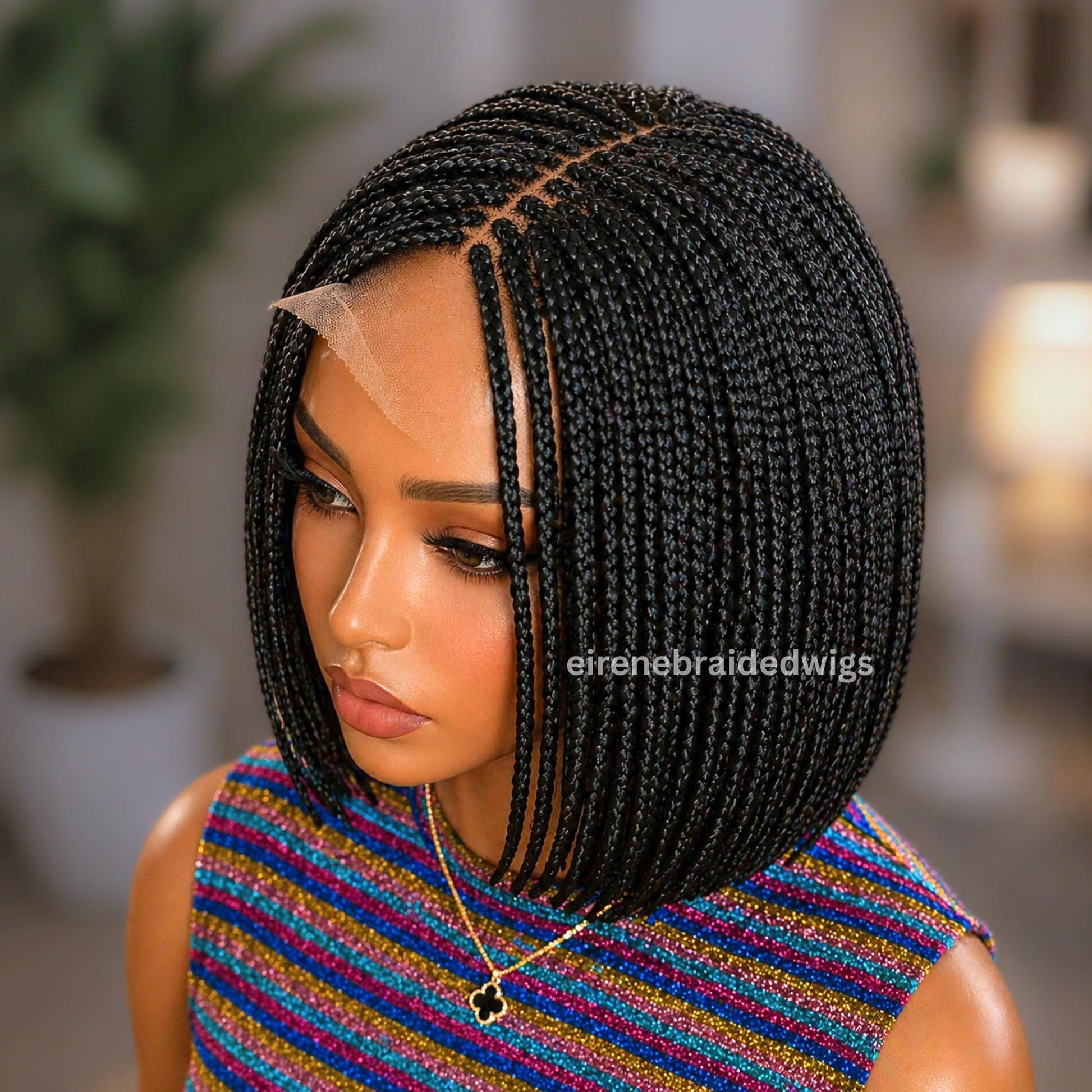 Braided Wigs for Black Women Short Bob Braided Wig – Human Hair Lace Closure – Black Single Box Braids – product image 2