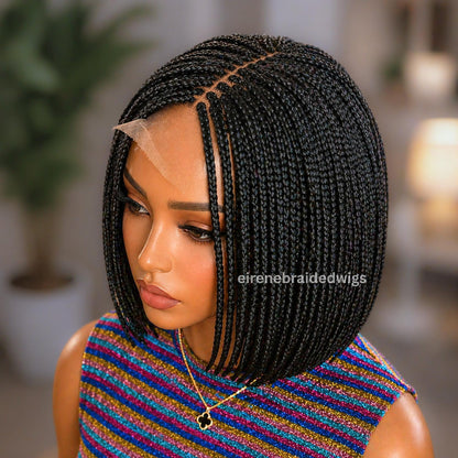 Braided Wigs for Black Women Short Bob Braided Wig – Human Hair Lace Closure – Black Single Box Braids – product image 2