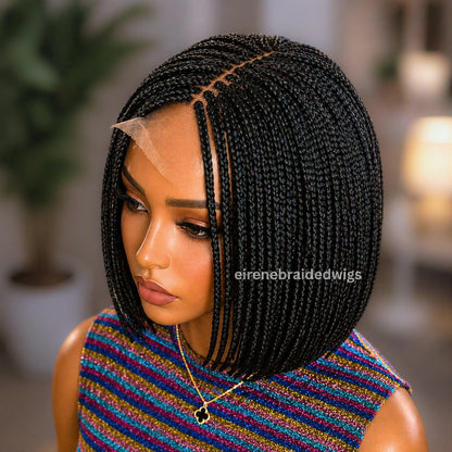 Braided Wigs for Black Women Short Bob Braided Wig – Human Hair Lace Closure – Black Single Box Braids – product image 4