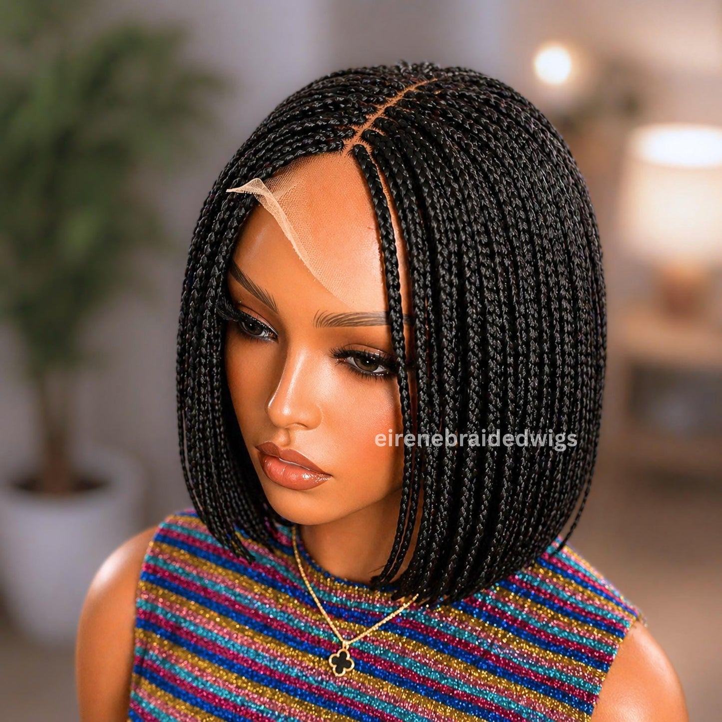Braided Wigs for Black Women Short Bob Braided Wig – Human Hair Lace Closure – Black Single Box Braids – product image 1