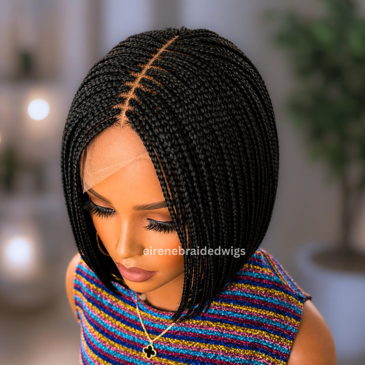 Braided Wigs for Black Women Box Braids Bob Wig – 12-Inch Human Hair Blend Lace Wig – product image 1
