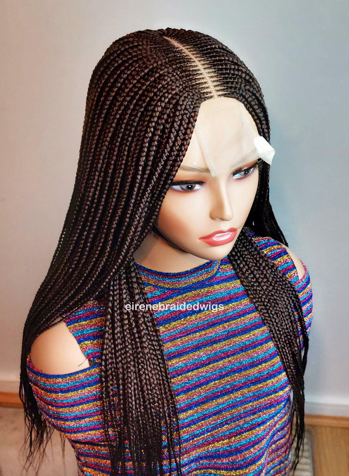 Braided Wigs for Black Women Brown Braided Wig – Fulani Cornrow Human Hair Blend Lace Front Wig – product image 1
