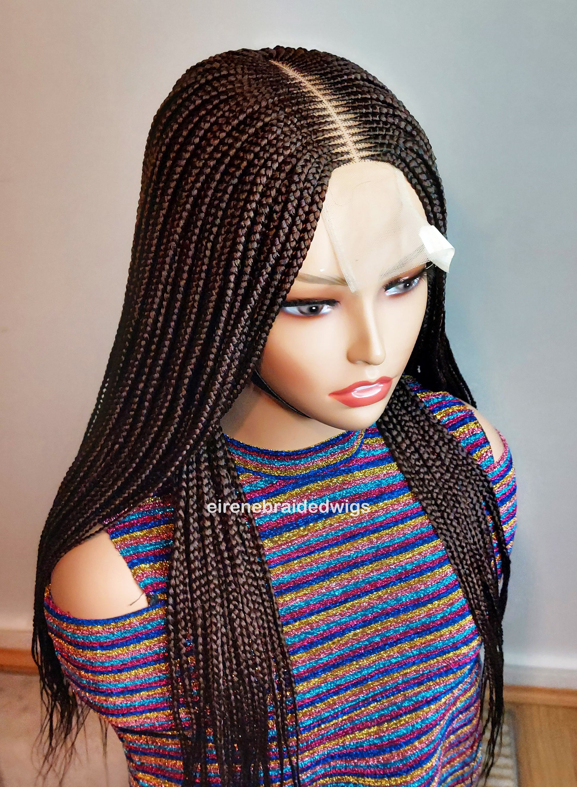 Braided Wigs for Black Women Brown Braided Wig – Fulani Cornrow Human Hair Blend Lace Front Wig – product image 1