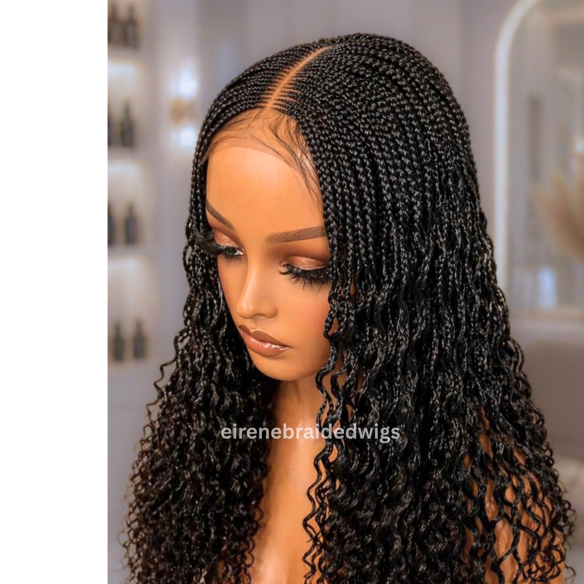 22inch Curly Braided Wigs for Black Women Handmade Single Braids Wig – Cornrow Weave – 2x4 Lace Closure – product image 4