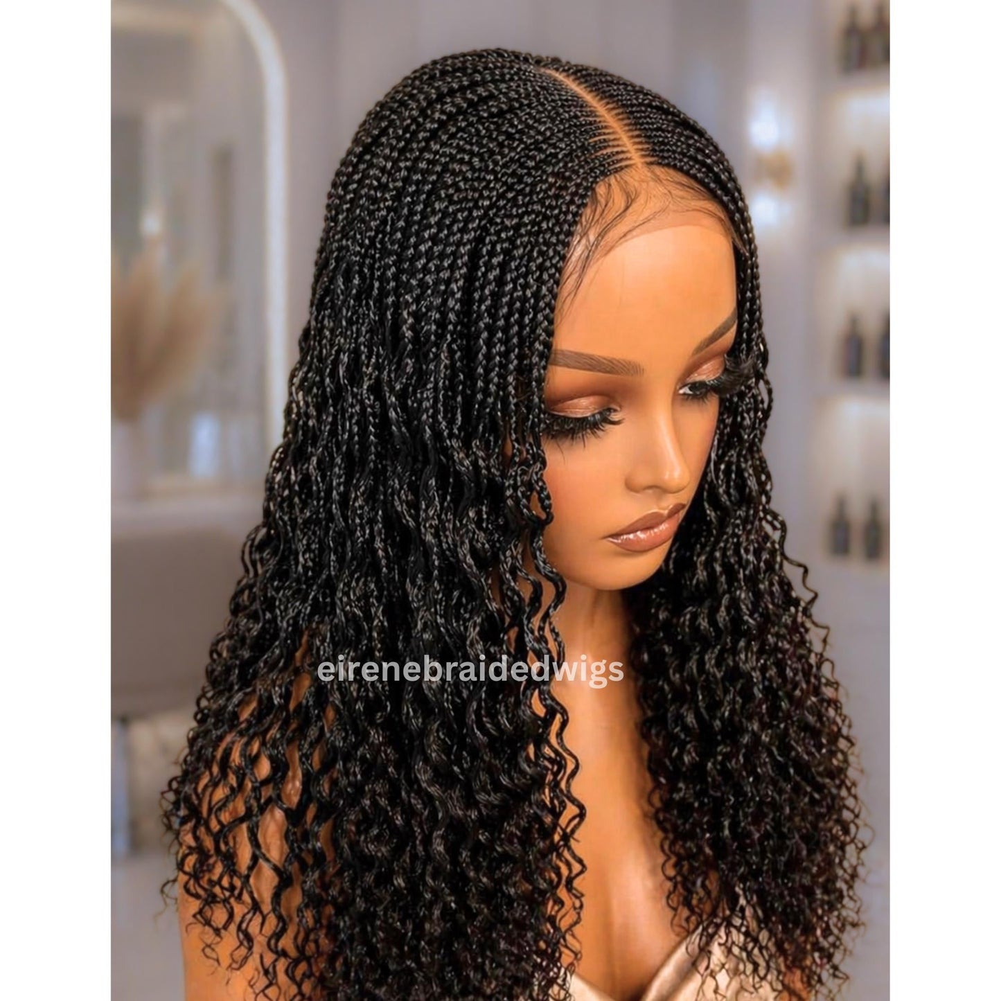 22inch Curly Braided Wigs for Black Women Handmade Single Braids Wig – Cornrow Weave – 2x4 Lace Closure – product image 1