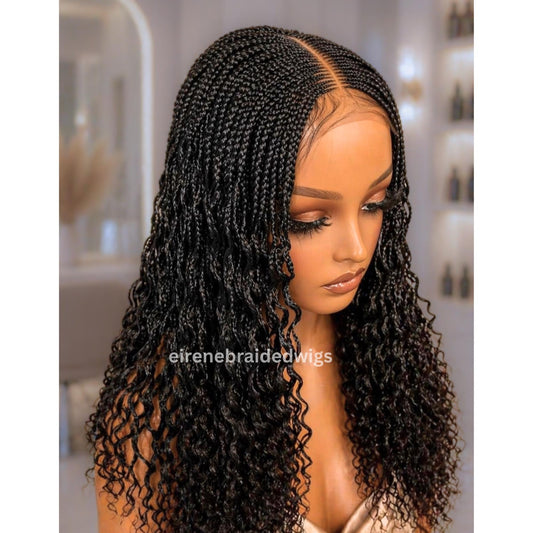 22inch Curly Braided Wigs for Black Women Handmade Single Braids Wig – Cornrow Weave – 2x4 Lace Closure – product image 1
