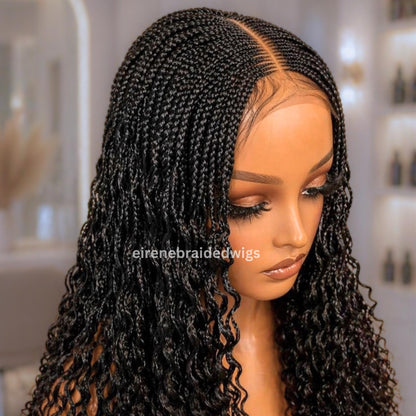 22inch Curly Braided Wigs for Black Women Handmade Single Braids Wig – Cornrow Weave – 2x4 Lace Closure – product image 2