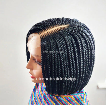 Short bob braids wig for Black Women – blunt-cut light-weight side-part lace-front afro Cornrow hair – 10inch single box braids – product image 5