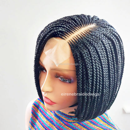 Short bob braids wig for Black Women – blunt-cut light-weight side-part lace-front afro Cornrow hair – 10inch single box braids – product image 6