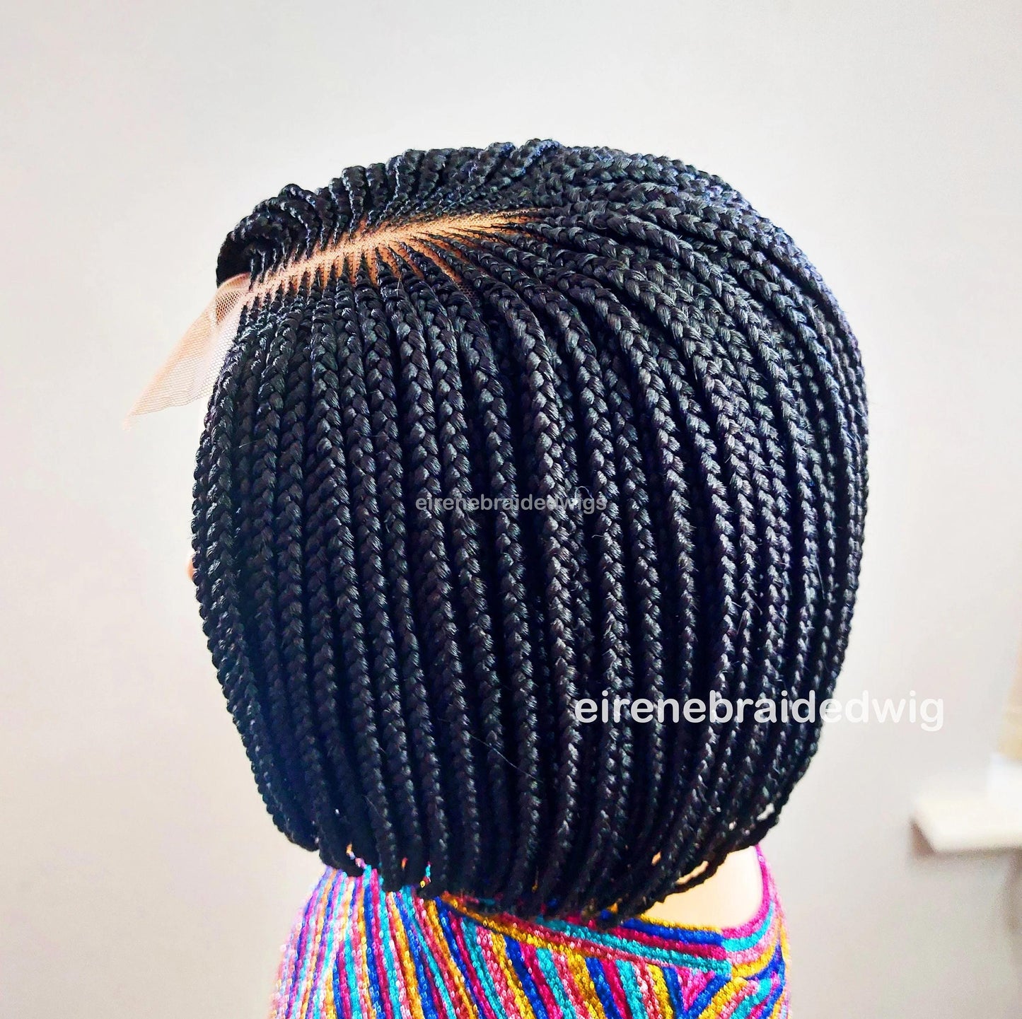 Short bob braids wig for Black Women – blunt-cut light-weight side-part lace-front afro Cornrow hair – 10inch single box braids – product image 7