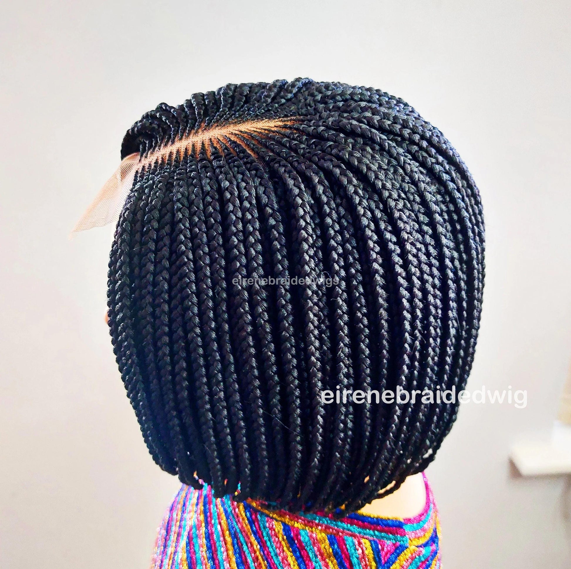 Short bob braids wig for Black Women – blunt-cut light-weight side-part lace-front afro Cornrow hair – 10inch single box braids – product image 7