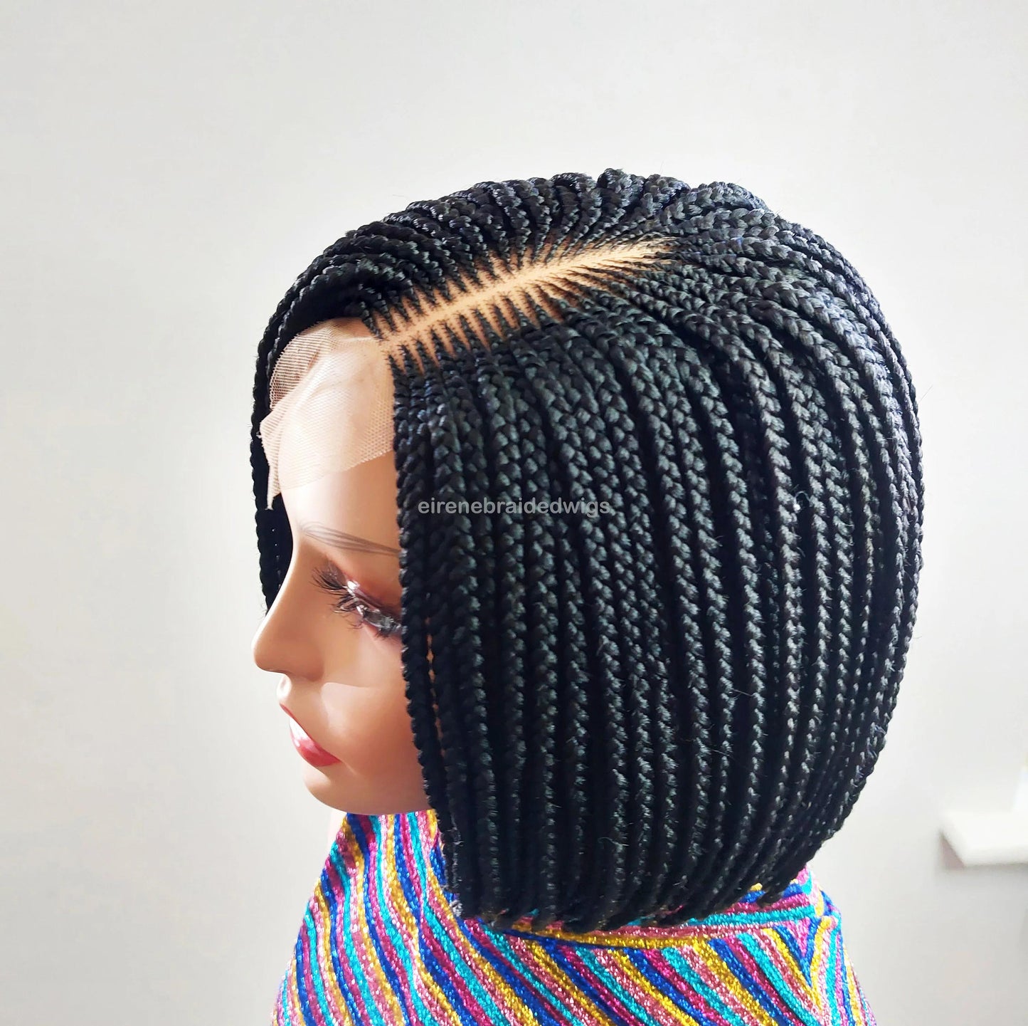 Short bob braids wig for Black Women – blunt-cut light-weight side-part lace-front afro Cornrow hair – 10inch single box braids – product image 8