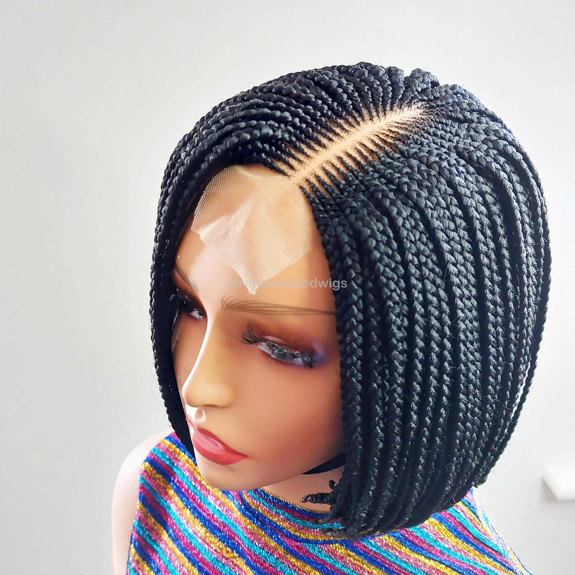 Short bob braids wig for Black Women – blunt-cut light-weight side-part lace-front afro Cornrow hair – 10inch single box braids – product image 9