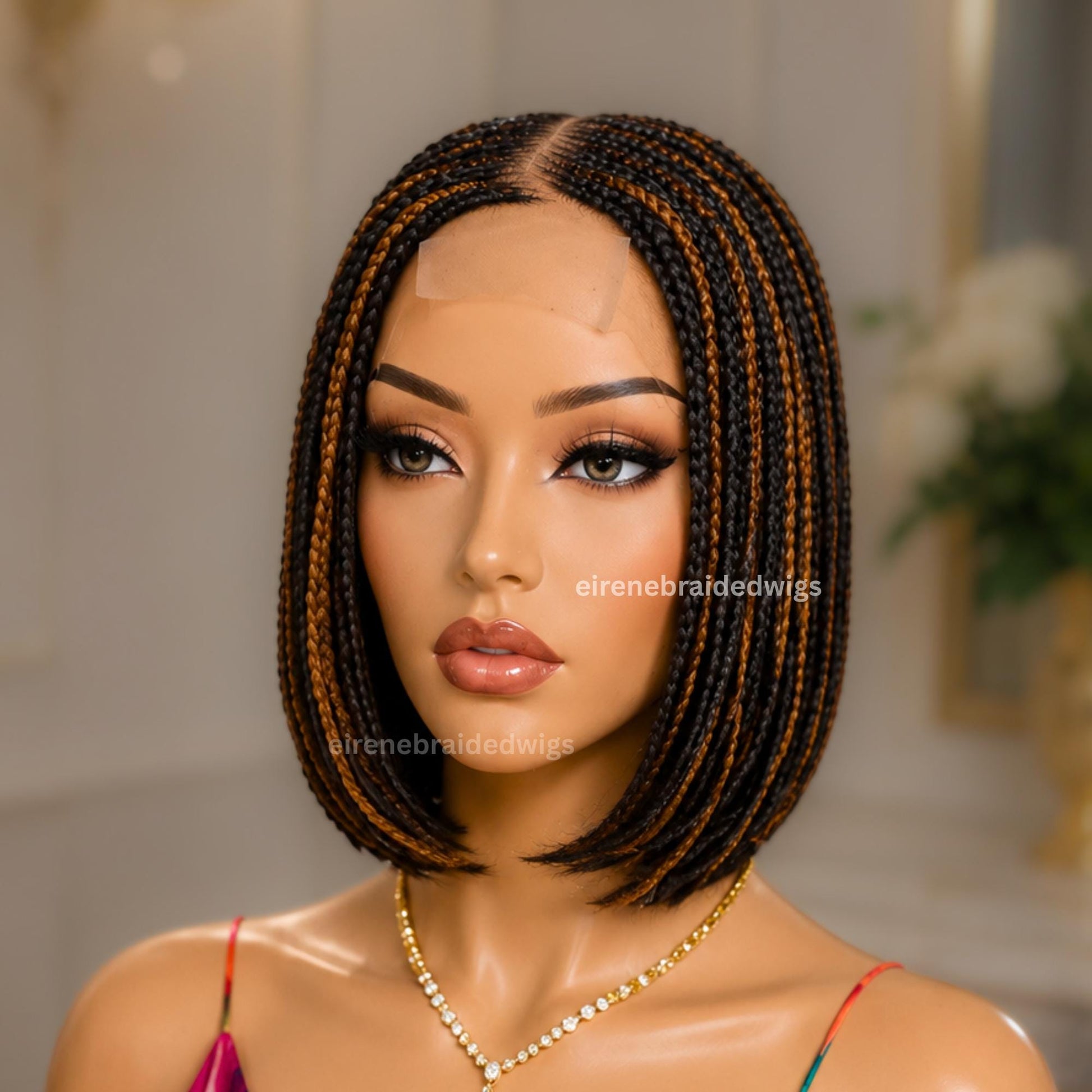 Braided Wigs for Black Women Braided Bob Wig – Black Gold Fulani Cornrow Human Hair Blend Lace Front – product image 5
