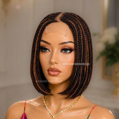 Braided Wigs for Black Women Braided Bob Wig – Black Gold Fulani Cornrow Human Hair Blend Lace Front – product image 5