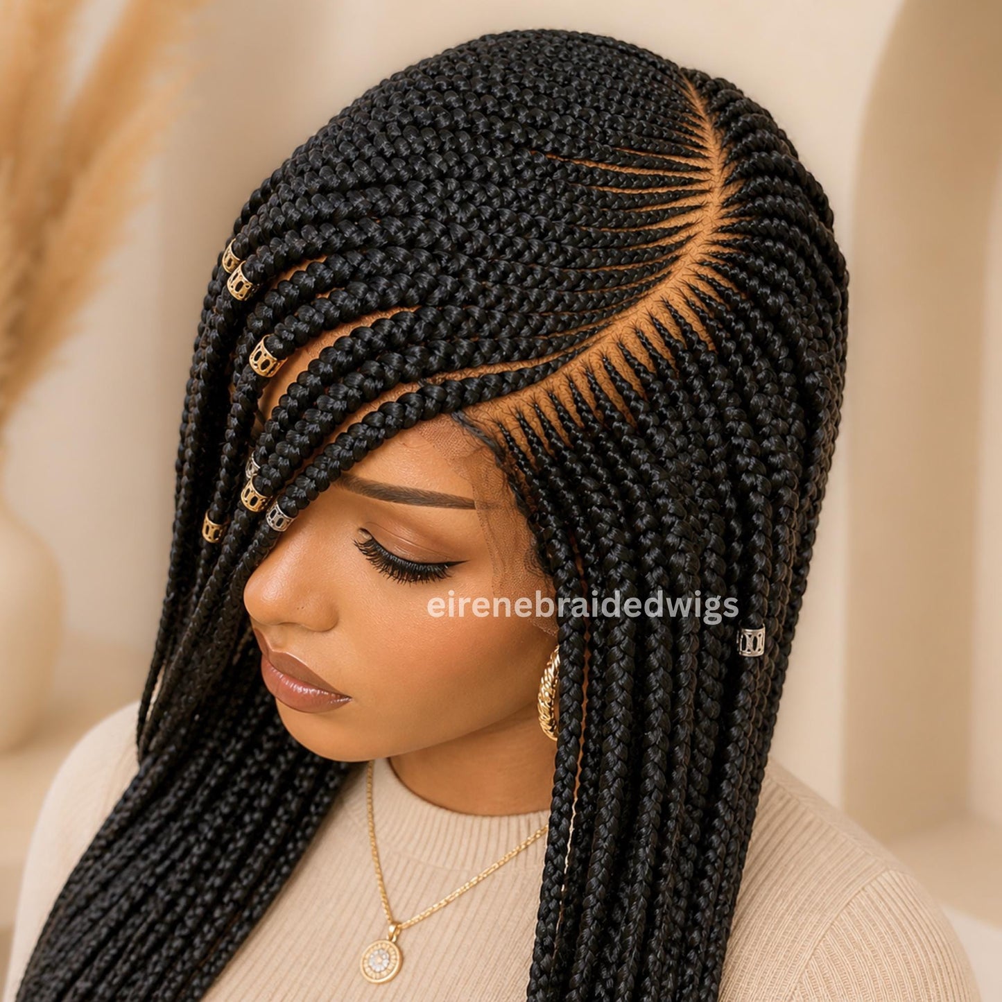 Braided Wigs for Black Women Fulani Braided Wig – Ghana Weave – Cornrow C-Cut – Lace Frontal – product image 1