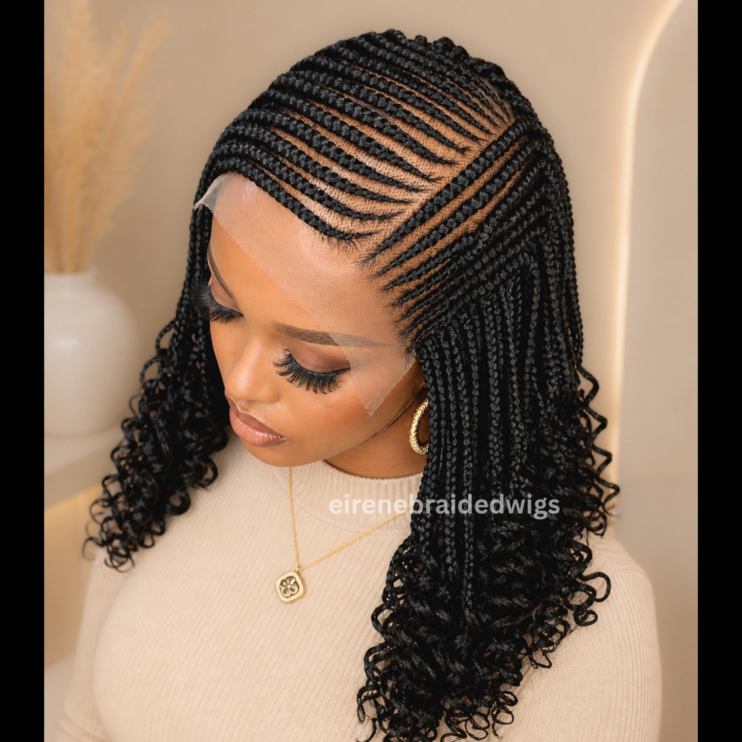 Braided Wigs for Black Women 14" Cornrow Braid Wig – Black Braided Lace Frontal Wig – product image 2