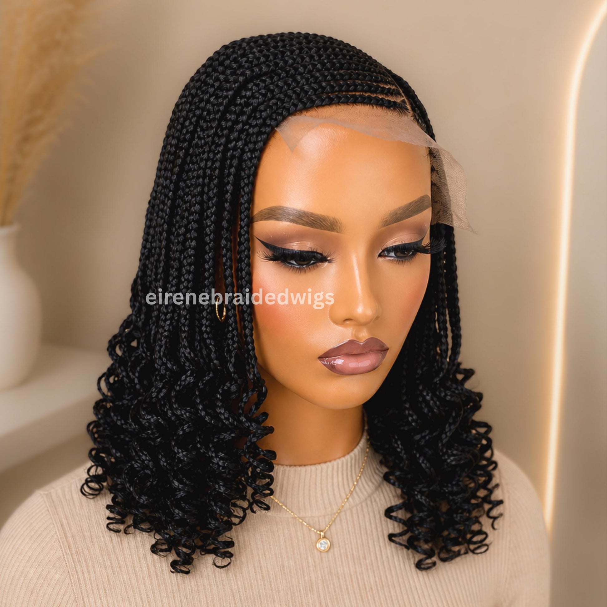 Braided Wigs for Black Women 14" Cornrow Braid Wig – Black Braided Lace Frontal Wig – product image 4