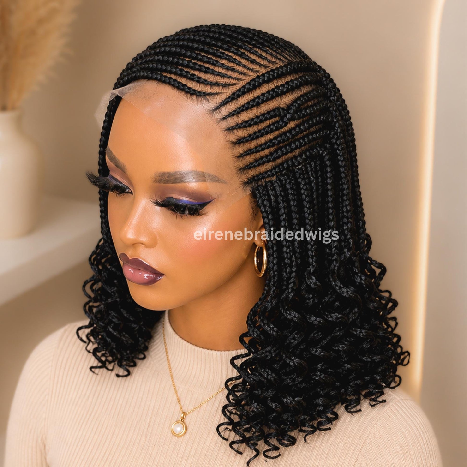 Braided Wigs for Black Women 14" Cornrow Braid Wig – Black Braided Lace Frontal Wig – product image 1