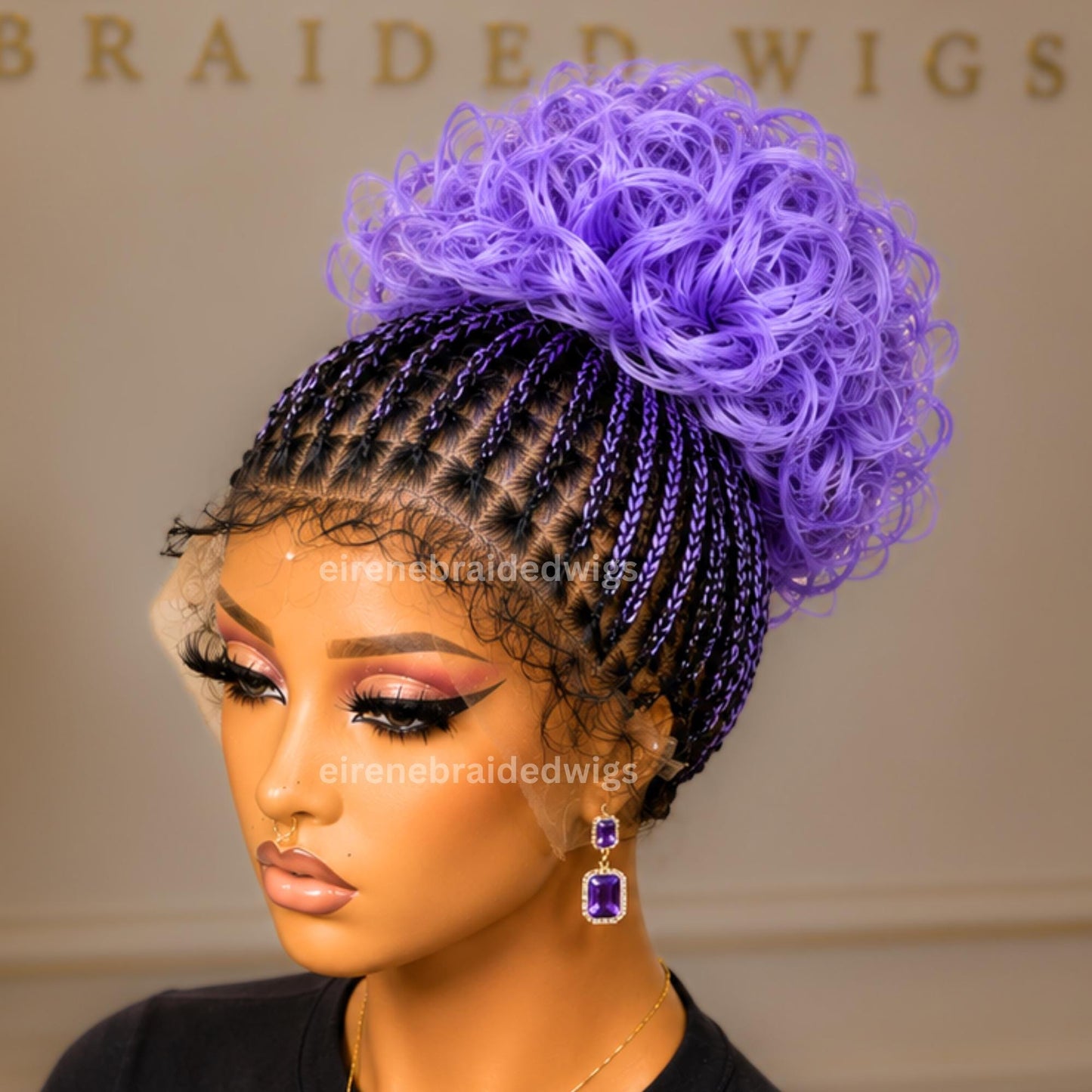 Braided Wigs for Black Women – Spanish Curls Braided Wig – Nano Twist Human Hair Lace Front – Purple – Lilac – Lavender – product image 3
