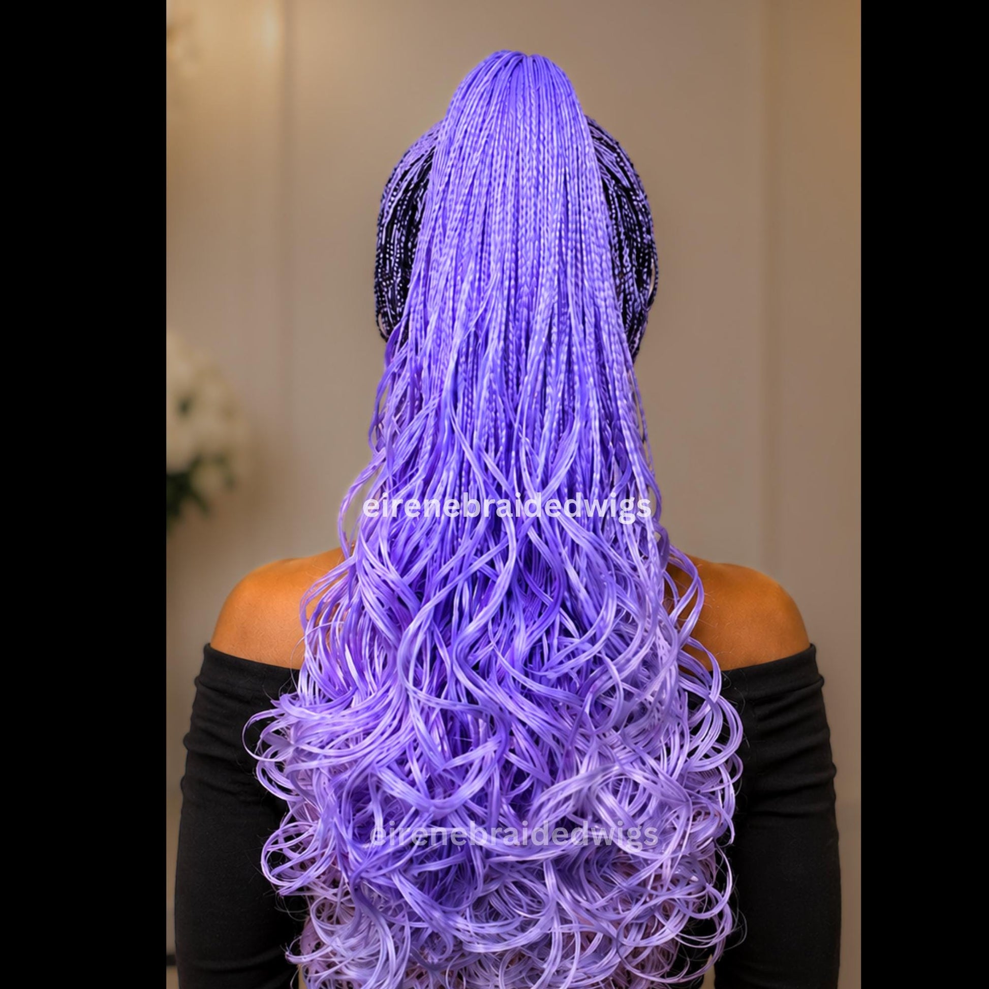 Braided Wigs for Black Women – Spanish Curls Braided Wig – Nano Twist Human Hair Lace Front – Purple – Lilac – Lavender – product image 6