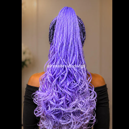 Braided Wigs for Black Women – Spanish Curls Braided Wig – Nano Twist Human Hair Lace Front – Purple – Lilac – Lavender – product image 6