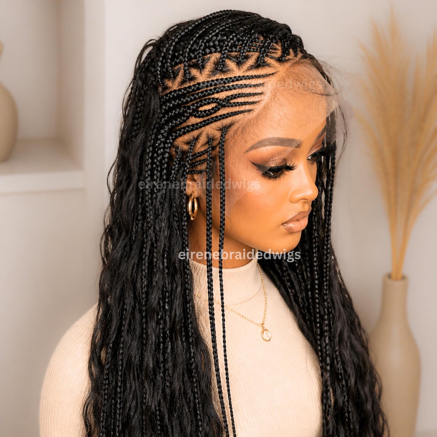 Braided Wigs for Black Women Knotless Boho Goddess Loc Lace Frontal Cornrow Wig French Spanis – product image 2