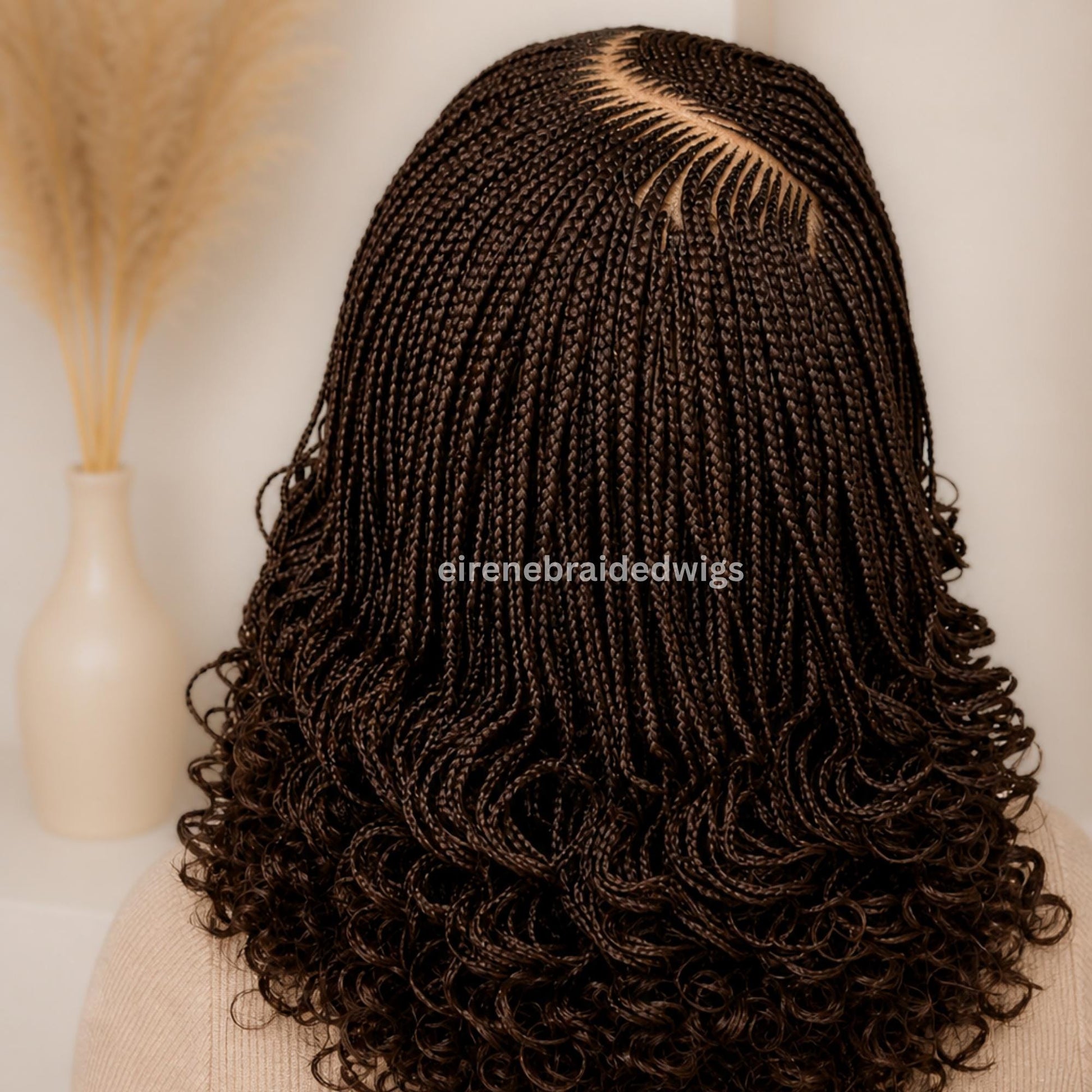 16inch Curly Braided Wigs for Black Women Handmade Single Braids Wig – Cornrow Weave – 4x4 Lace Closure – product image 3