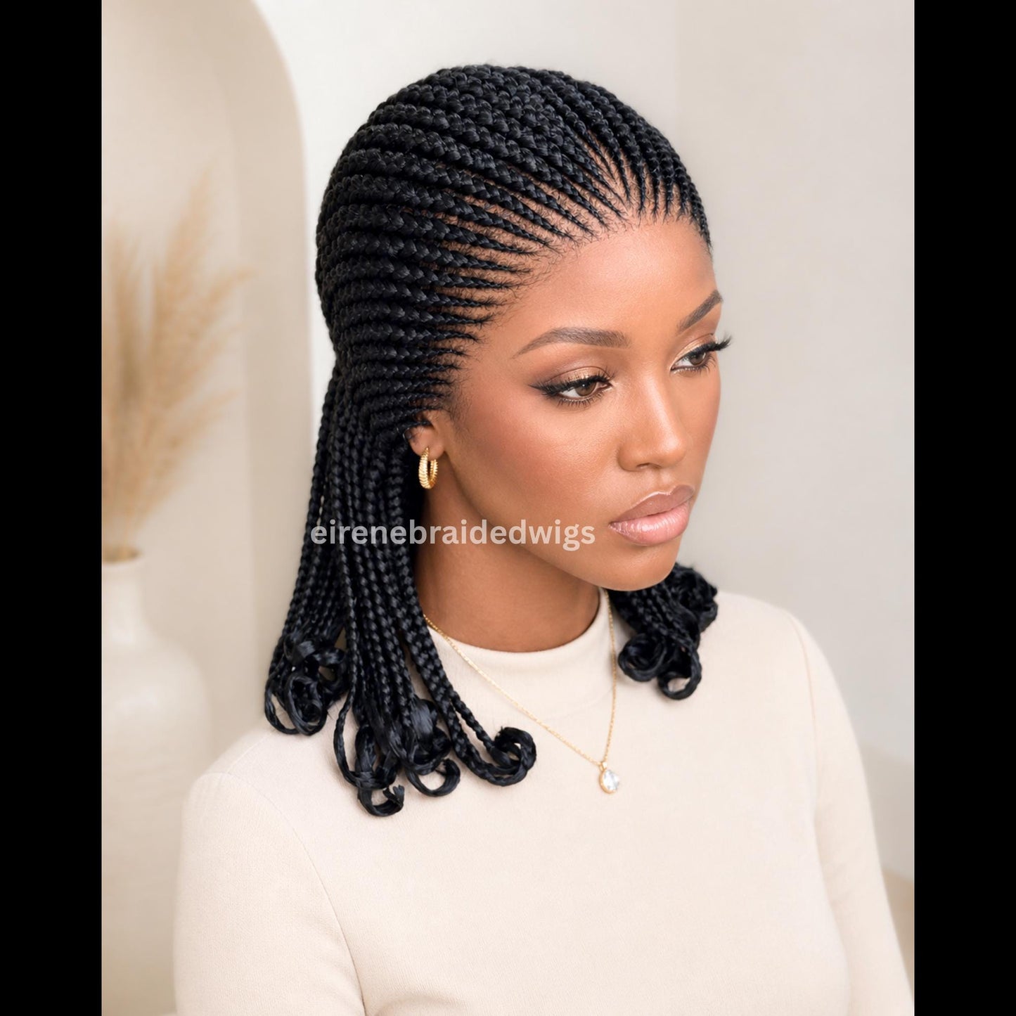 Braided Wigs for Black Women 16in Lace Frontal Cornrow Braided Wig – Ghana Weave – product image 1