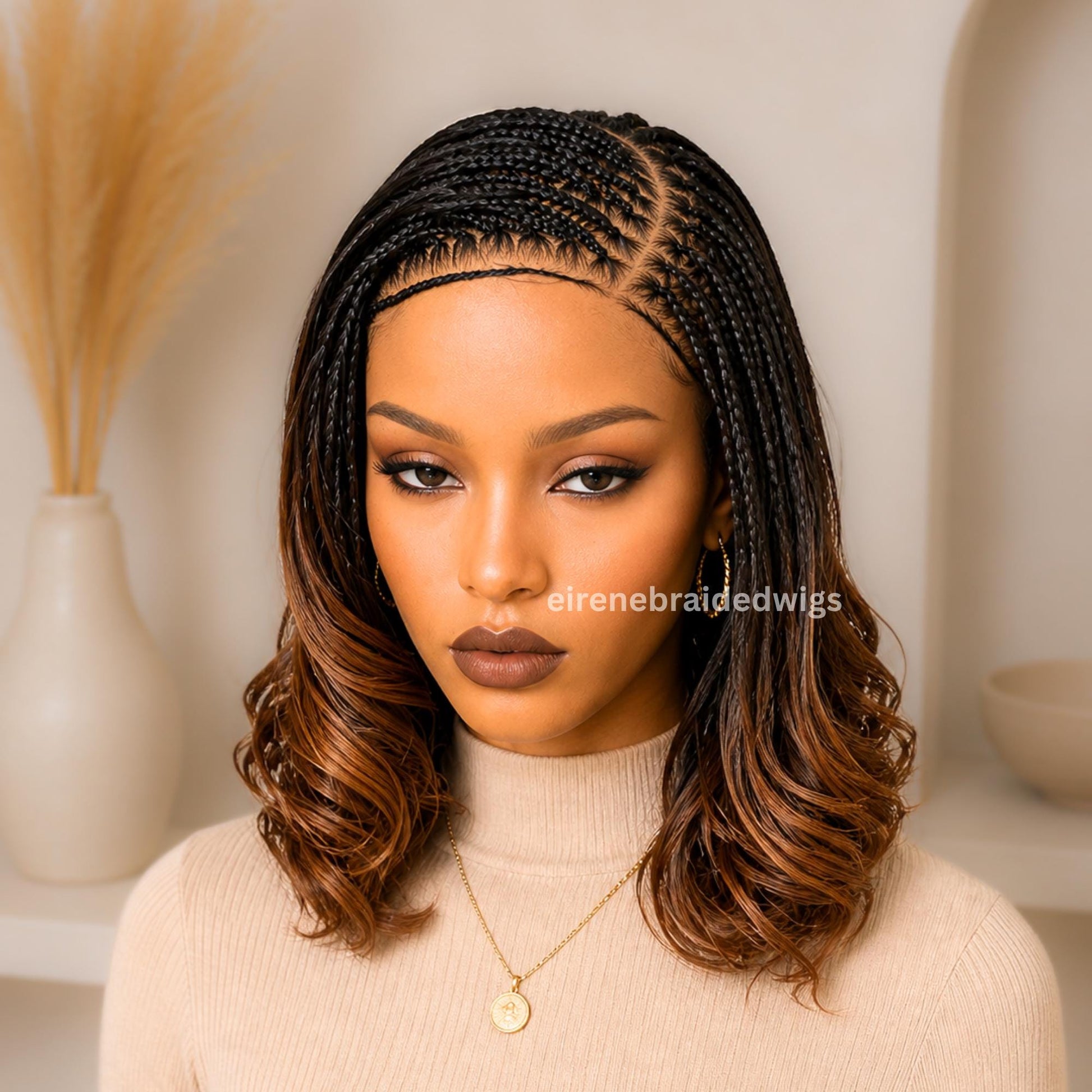 Braided Wigs for Black Women 14in Knotless Spanish Curls Braided Wig – Lace Frontal Box Braids – product image 2