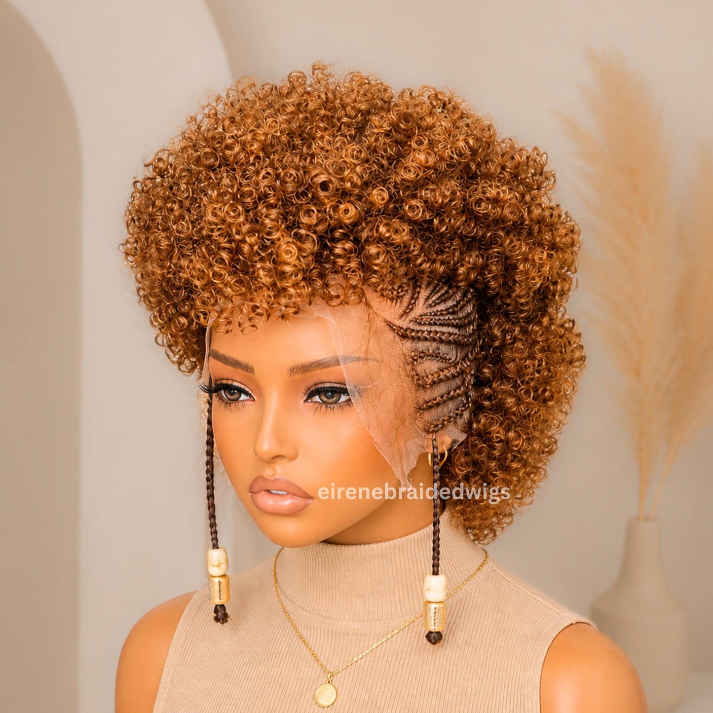 Braided Wigs for Black Women Short Afro Puff Braided Full Lace Mohawk Cornrow wig – Tribal Updo – product image 1