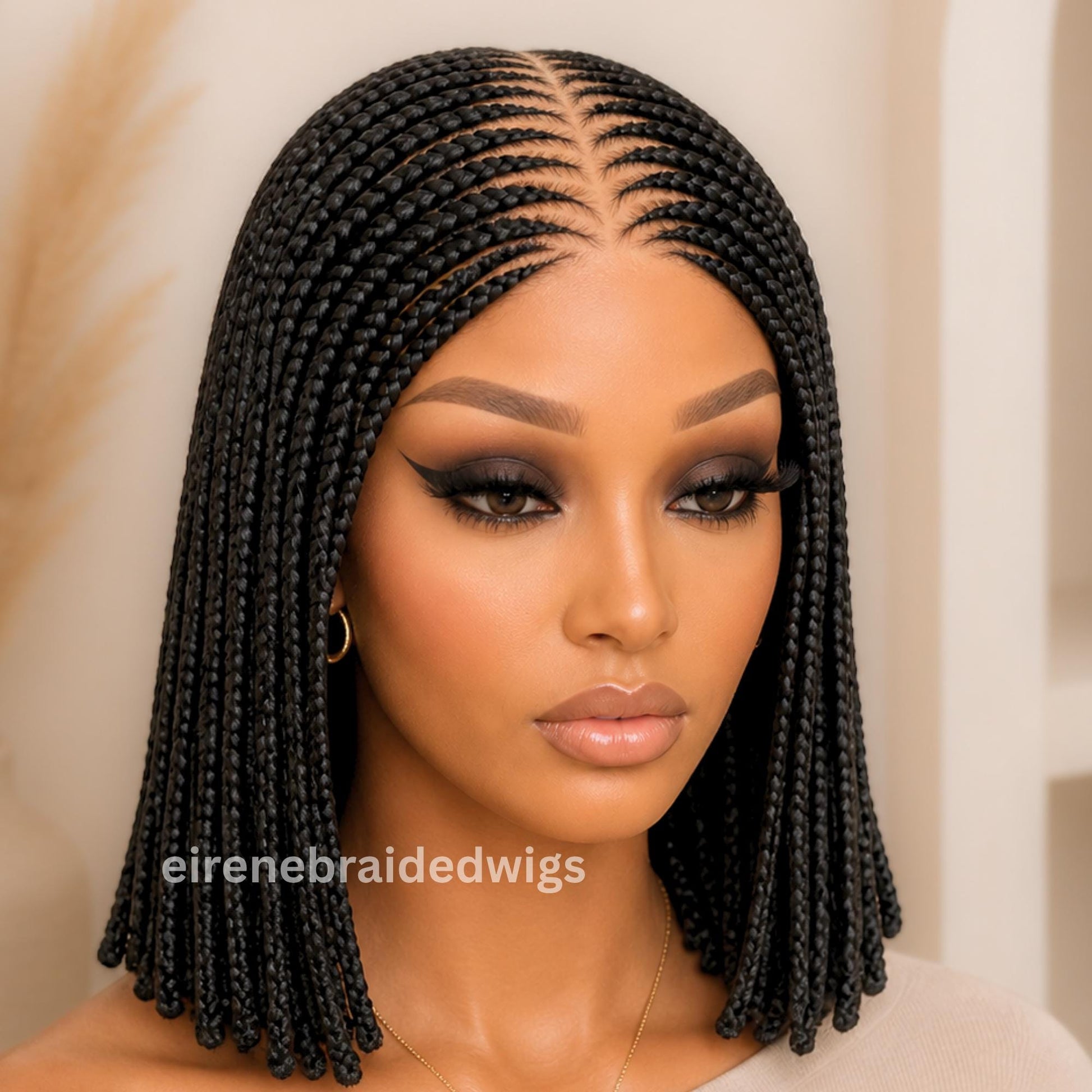 Braided Wigs for Black Women Bob Braided Wig – Short Cornrow Wig with Baby Hair/ Centre Parting – product image 4