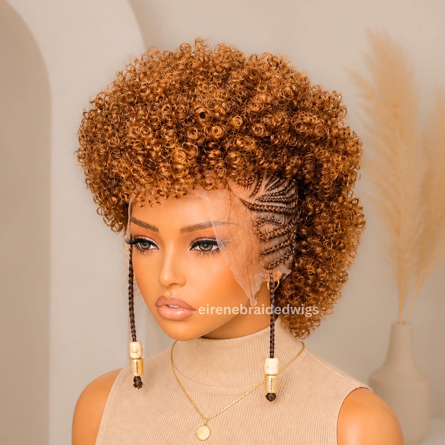 Braided Wigs for Black Women Short Afro Puff Braided Full Lace Mohawk Cornrow wig – Tribal Updo – product image 4