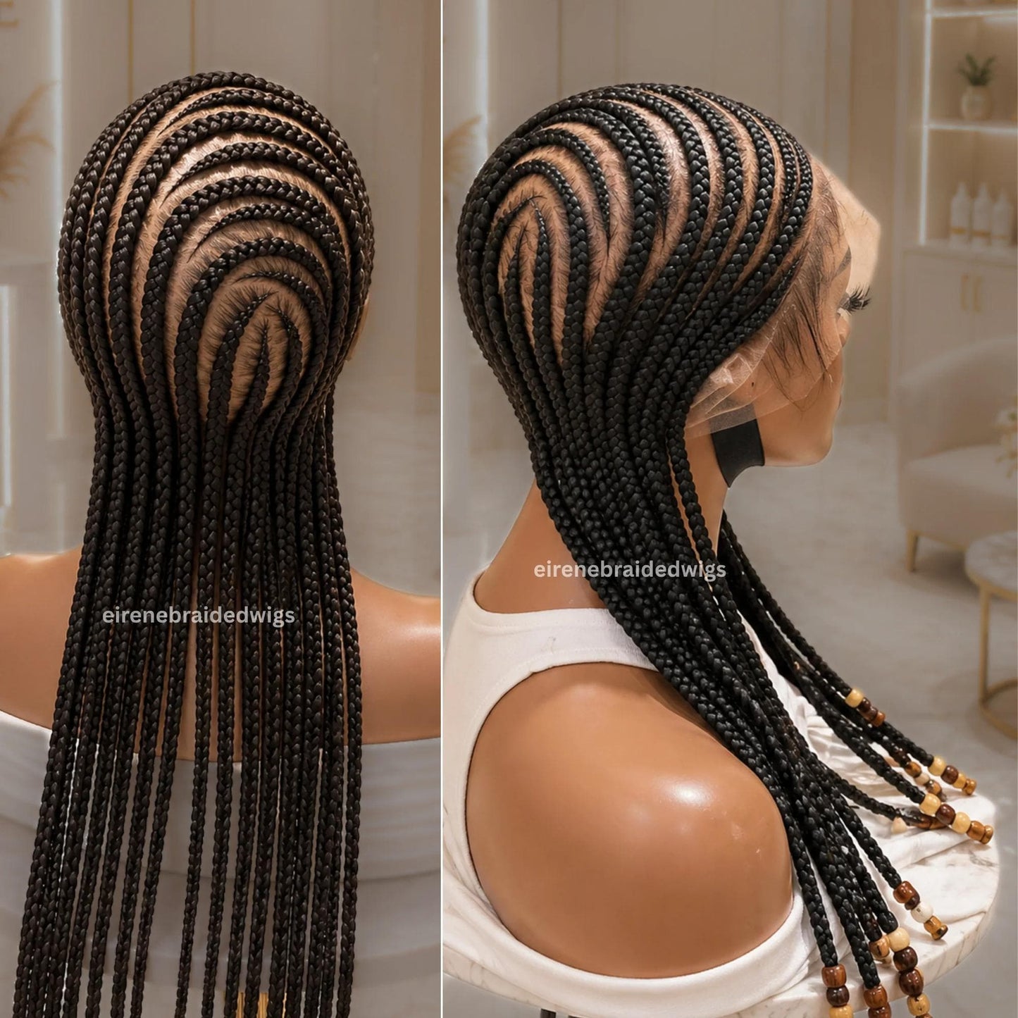 Full Lace Frontal Cornrow Braided Wig for Black Women – Ghana Weave with Beads – product image 2