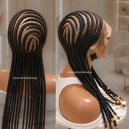 Full Lace Frontal Cornrow Braided Wig for Black Women – Ghana Weave with Beads – product image 2