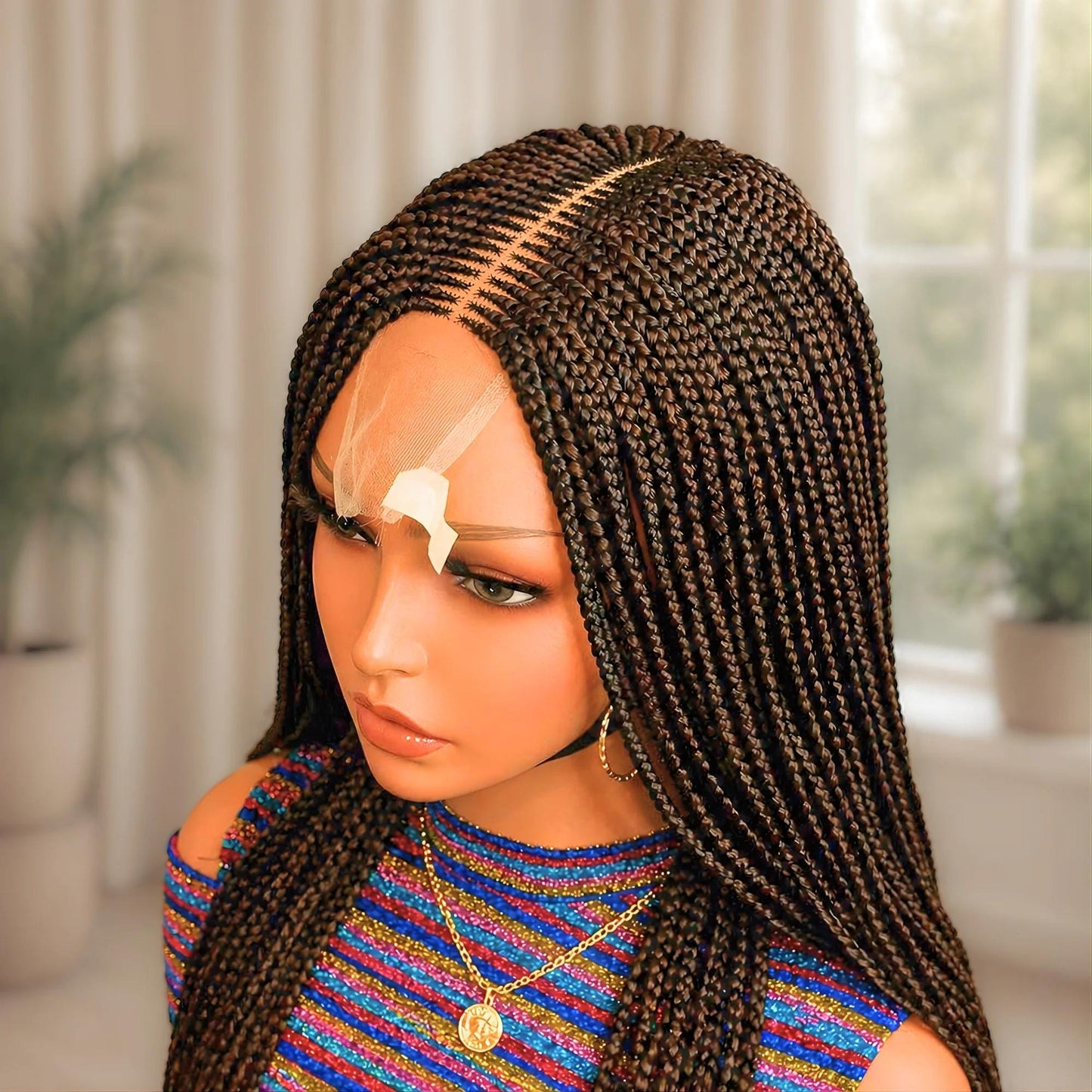 22inches Brown Braided Wigs – Handmade Cornrow Weave – 2x4 Lace Closure – product image 5