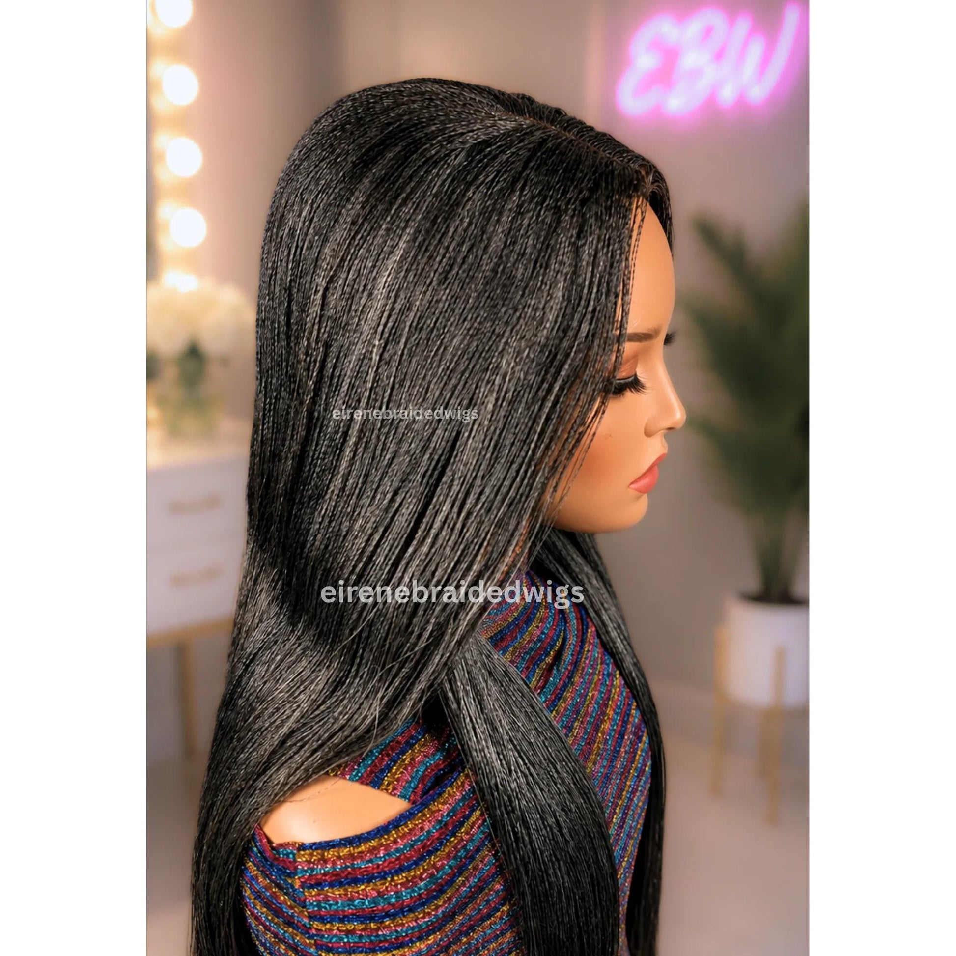30 inch Twist Human Hair Wig – Lace Closure Nano Braids – Silver / Black/Grey / Salt add Pepper Million Braids – product image 5
