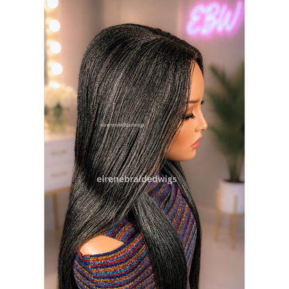 30 inch Twist Human Hair Wig – Lace Closure Nano Braids – Silver / Black/Grey / Salt add Pepper Million Braids – product image 5